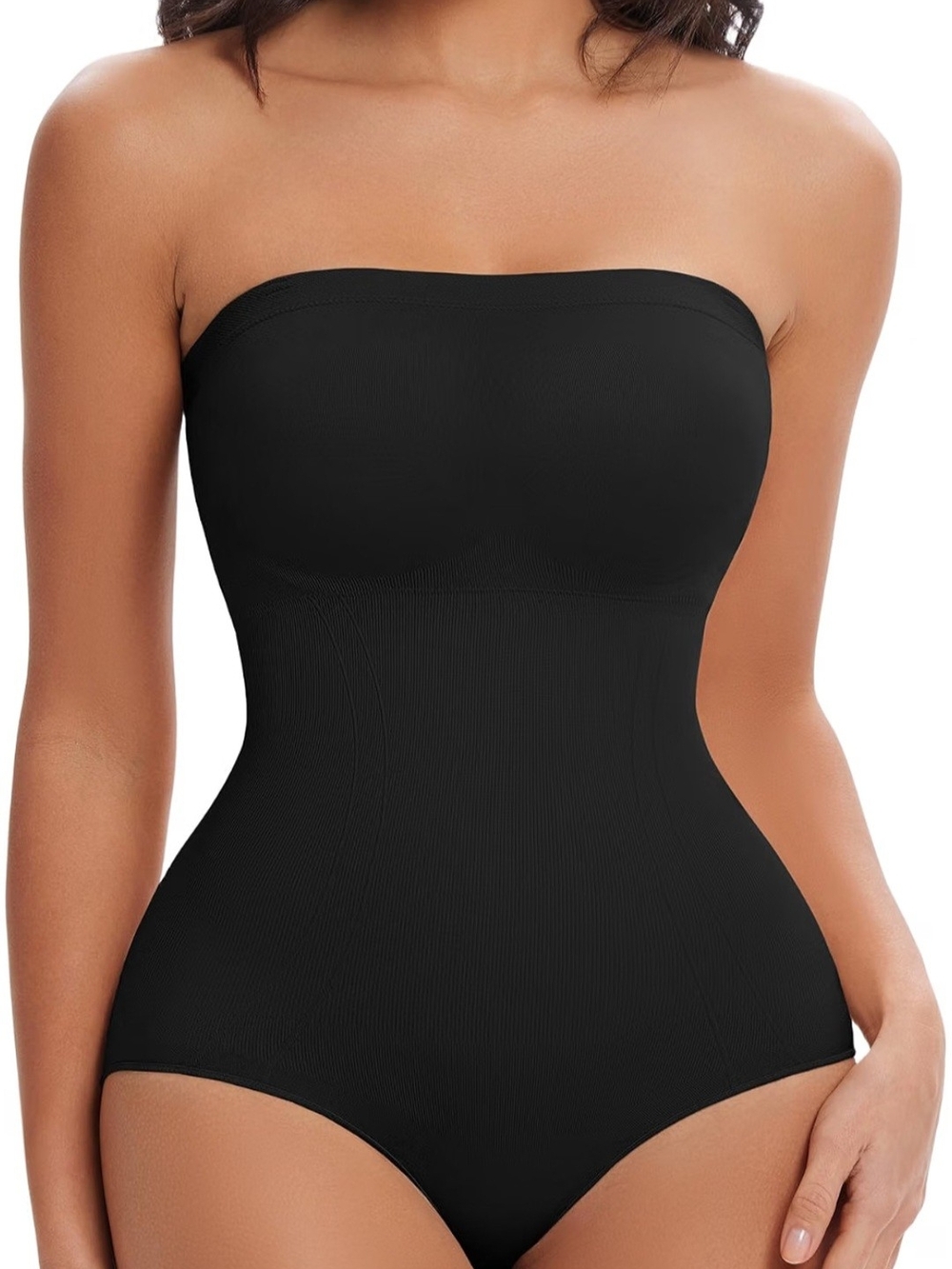 NWT Black Strapless Shapewear Bodysuit Built-In Bra M/L
